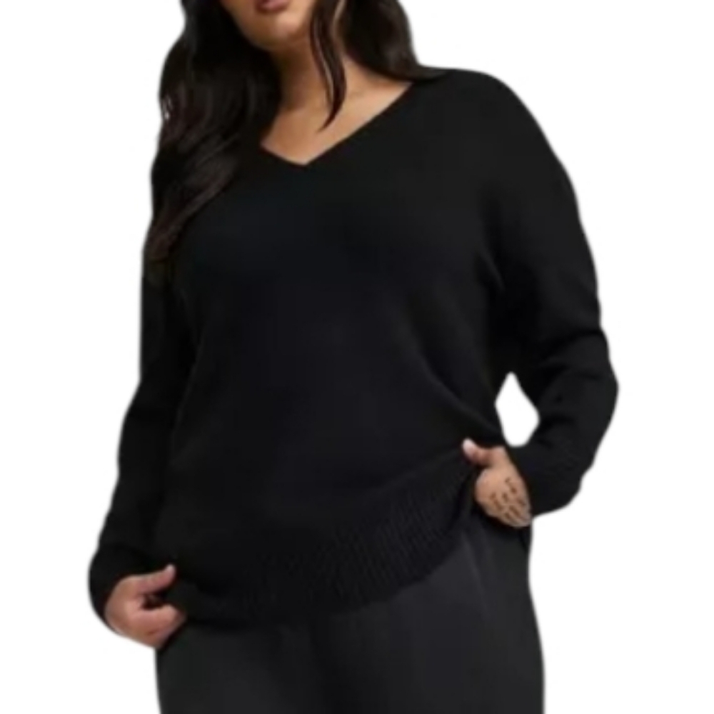 Torrid Black Vegan Cashmere V Neck Sweater   Size 3XL - Picture 2 of 7